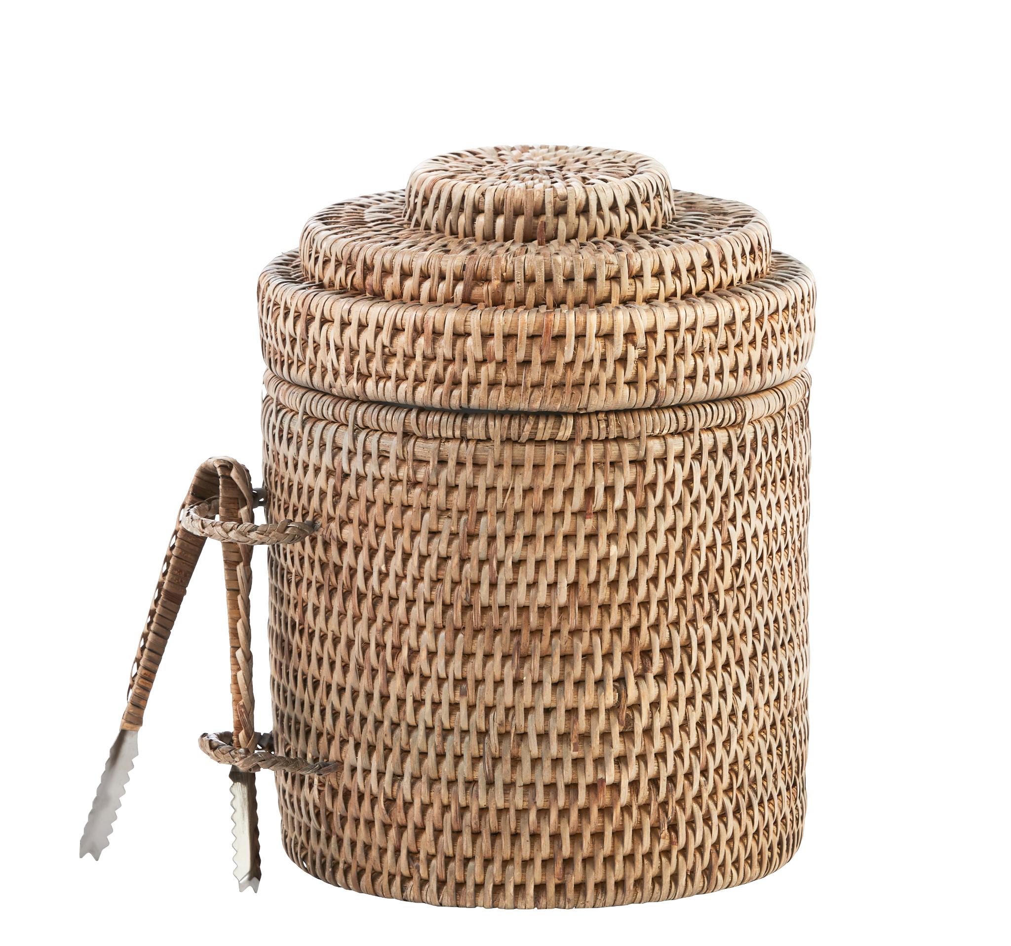 Rattan Ice Bucket with Tongs