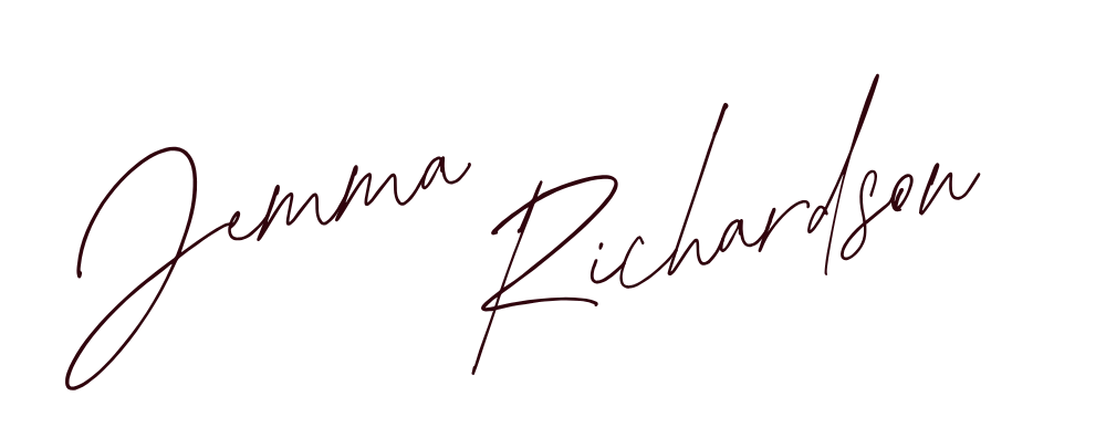A close-up of a dark burgundy cursive signature reading 'Jemma Richardson' on a plain white background.